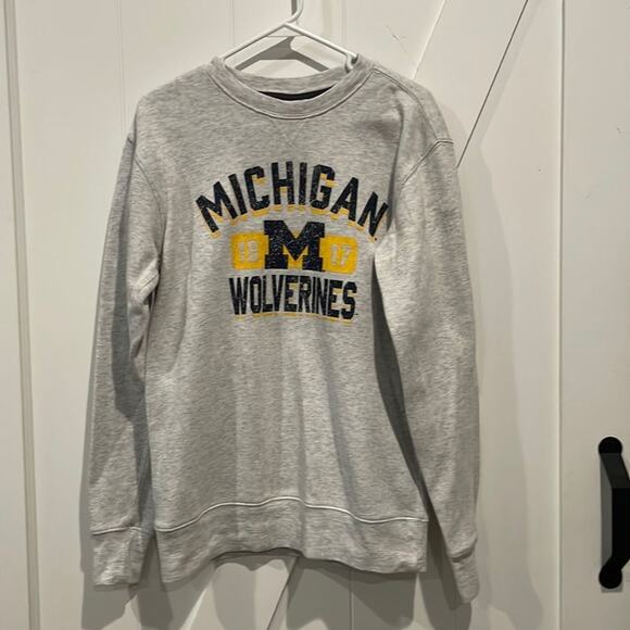 Michigan Wolverines Women’s Gray Crewneck Sweatshirt Distressed Graphic - Small - Picture 1 of 6